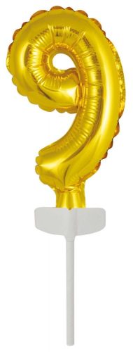 gold, Aur Balon folie cifra 9 tort 13 cm