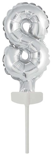 silver, argintiu Balon folie cifra 8 tort 13 cm