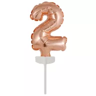 Numere Balon folie numărul 2 auriu roz pentru tort 13 cm