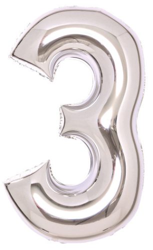 Silver, Argintiu Balon folie cifra 3 66 cm