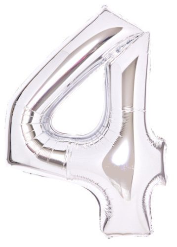 Silver, Argintiu Balon folie cifra 4 66 cm