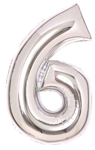Silver, Argintiu Balon folie cifra 6 66 cm