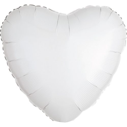 Metallic White Inimă balon folie 43 cm