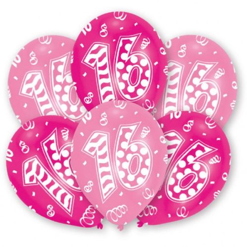Happy Birthday 16 pink balon, balon 6 bucăți 11 inch (27,5 cm)