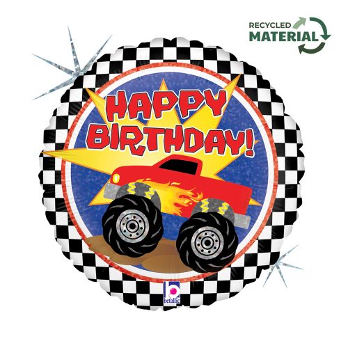 La mulți ani Monster Truck Holo Happy Birthday balon din folie 46 cm