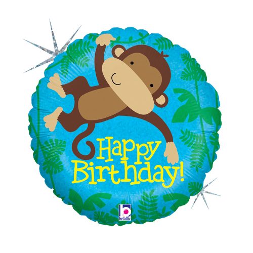 La mulți ani Monkey Buddy Holo Balon din folie Happy Birthday 46 cm