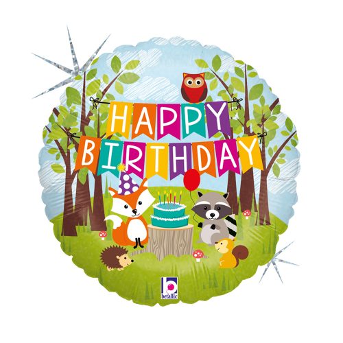 La mulți ani Woodland Holo Balon din folie Happy Birthday 46 cm