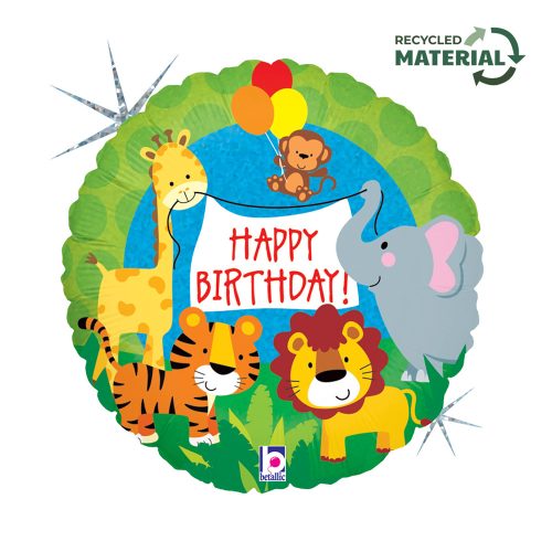 La mulți ani Jungle Animals Holo Balon din folie Happy Birthday 46 cm