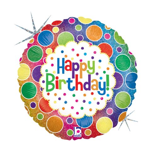 La mulți ani Rainbow Dots Holo Balon folie Happy Birthday 46 cm