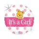 Prima zi de naștere Bear Holo Balon folie Baby Girl 46 cm