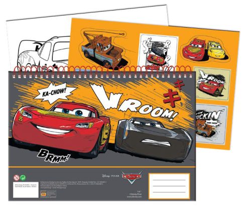 Disney Mașini Vroom Caiet de schițe spiral A/4 cu 40 pagini și autocolante