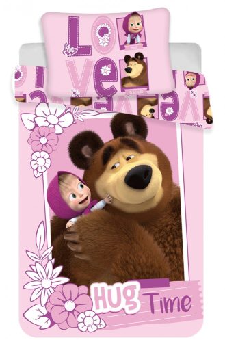 Masha și Ursul Hug Time Lenjerie de pat pentru copii 100x135cm, 40x60 cm