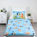 Bluey Happy Family set de lenjerie de pat pentru copii, 100×135cm, 40×60 cm