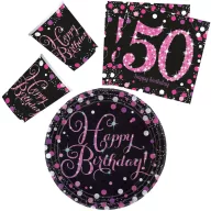   La mulți ani Pink Set de petrecere Happy Birthday 50 cu 32 de piese și farfurie de 23 cm