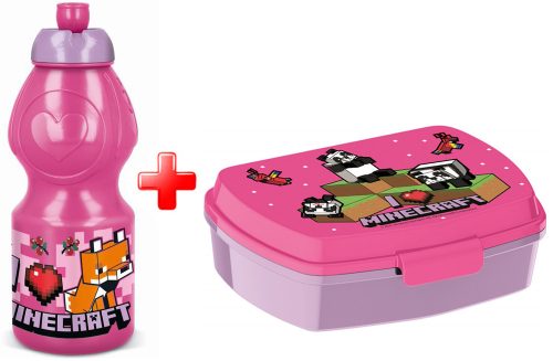 Minecraft Pixel Pink sticlă apă și cutie sandviș set