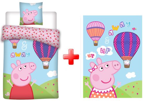 Purcelușa Peppa Hot Air Balloon Lenjerie de pat pentru copii și pătură polară set
