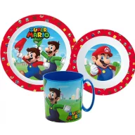   Super Mario Mushroom Kingdom set de masă, set din plastic micro cu cană 350 ml