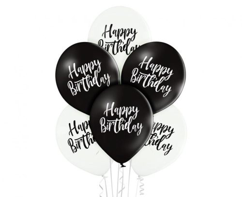 Black White Happy Birthday balon, balon 6 bucăți 12 inch (30cm)