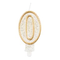   Numere Gold Lumânare aurie cu sclipici cifră 0, lumânare de tort