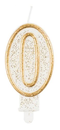 Numere Gold Lumânare aurie cu sclipici cifră 0, lumânare de tort