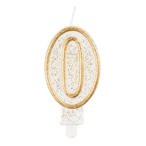 Numere Gold Lumânare aurie cu sclipici cifră 0, lumânare de tort