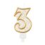 Numere Gold Lumânare aurie cu gliter, cifra 3, pentru tort