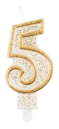 Numere Gold Lumânare aniversară cu sclipici auriu numărul 5, lumânare pentru tort