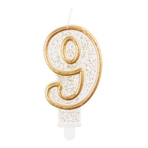 Numere Gold Lumânare cu sclipici de aur numărul 9, lumânare de tort