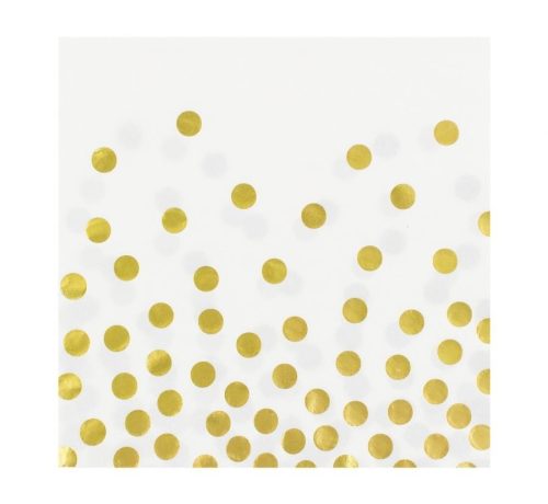 Gold Dots White, Șervețel cu puncte 12 buc 33x33 cm
