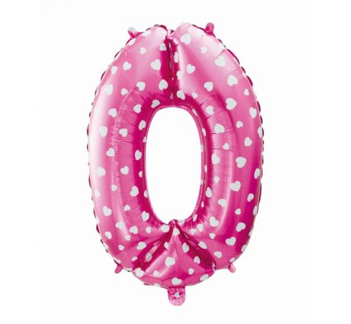 pink cu Hearts, roz Balon folie cifra 0 61 cm