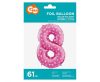 Pink cu Hearts, roz Balon folie cifra 8 61 cm