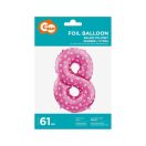 Numere Pink with Hearts Balon folie roz cu numărul 8, 61 cm