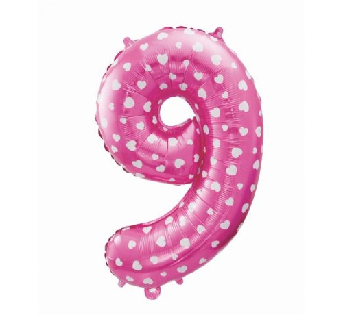 Pink cu Hearts, roz Balon folie cifra 9 61 cm