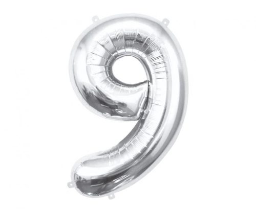 Numere Argintiu, balon cu numărul 9 din folie 85 cm