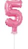 Pink 5 Pink număr număr balon folie tort 13 cm