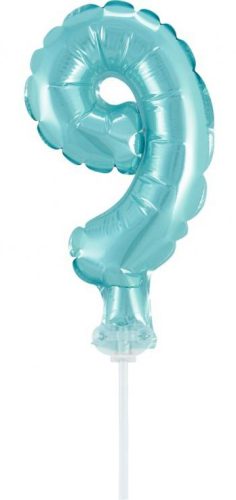 Albastru 9 Light Blue număr balon folie tort 13 cm