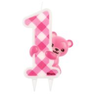   Numere Pink Teddy Lumânare cu sclipici pentru primul aniversar
