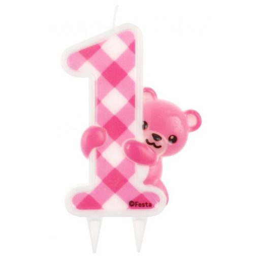 Numere Pink Teddy Lumânare cu sclipici pentru primul aniversar