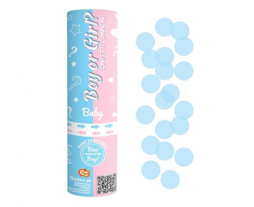 Boy or Girl lansator de confetti 15 cm cu confetti albastre