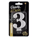 Numere Metallic Lumânare număr 3 argintiu, lumânare pentru tort