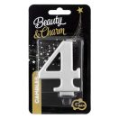Numere Metallic Lumânare argintie numărul 4, lumânare aniversară