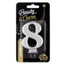 Numere Metallic Lumânare argintie cu numărul 8, lumânare pentru tort