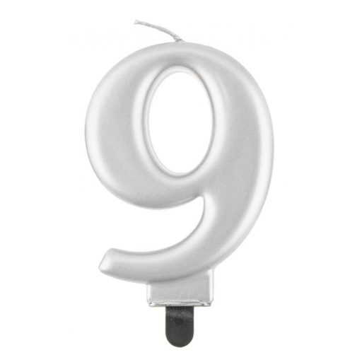 Numere Metallic Lumânare argintie numărul 9, lumânare pentru tort