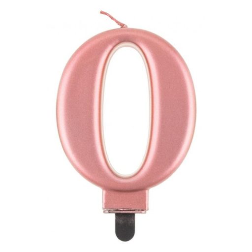 Numere Metallic Lumânare cifră Rose Gold 0, Lumânare de tort
