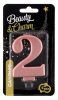 Numere Metallic Lumânare cu număr roz aurie 2, lumânare pentru tort