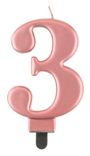 Numere Metallic Lumânare Rose Gold cu numărul 3, Lumânare pentru tort