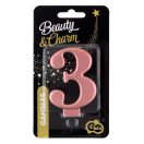 Numere Metallic Lumânare Rose Gold cu numărul 3, Lumânare pentru tort