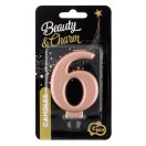 Numere Metallic Lumânare Rose Gold cu cifra 6, lumânare pentru tort