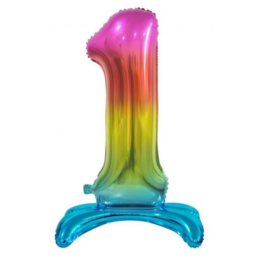 Numere Rainbow Balon din folie numărul 1 colorat cu bază 74 cm