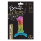 Numere Rainbow Balon din folie numărul 1 colorat cu bază 74 cm